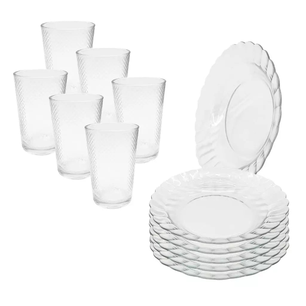 Jogo de Jantar 12 Peças Tioeasy™ — Pratos de Vidro 22cm e Copos 300ml