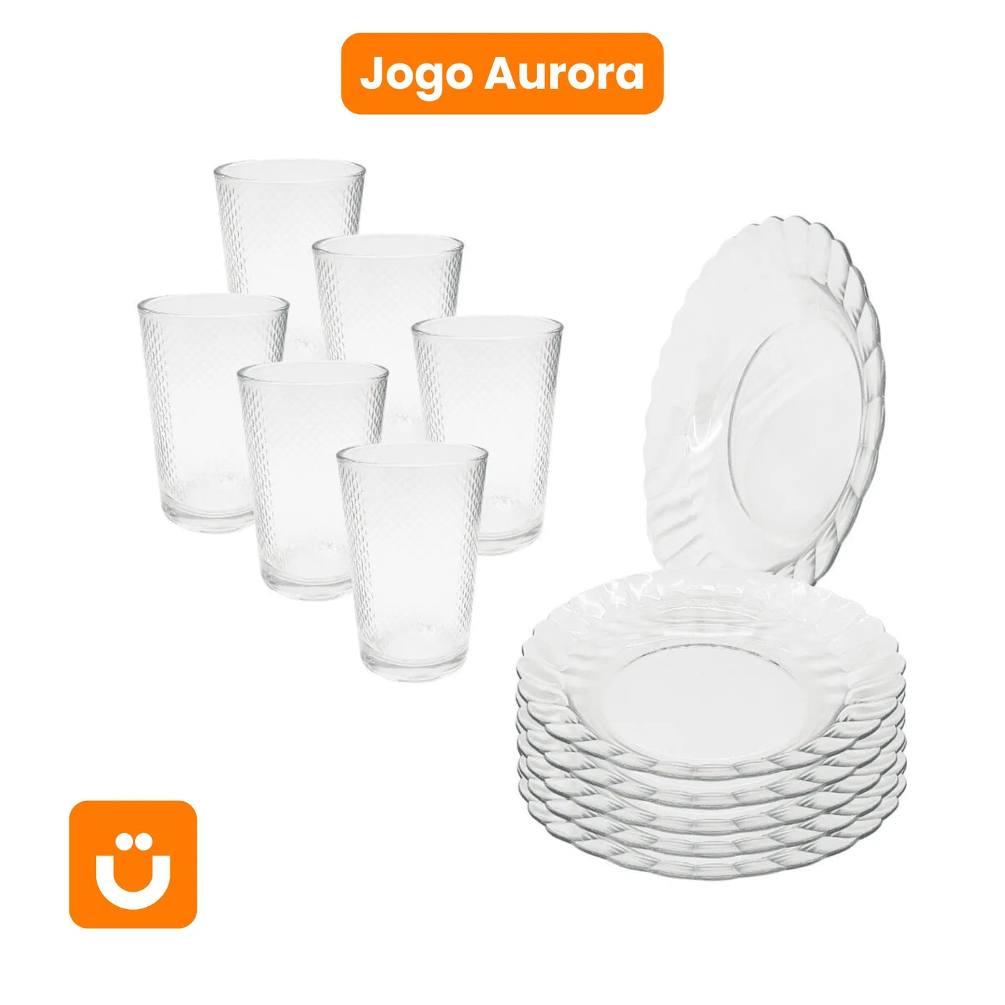Jogo de Jantar 12 Peças Tioeasy™ — Pratos de Vidro 22cm e Copos 300ml