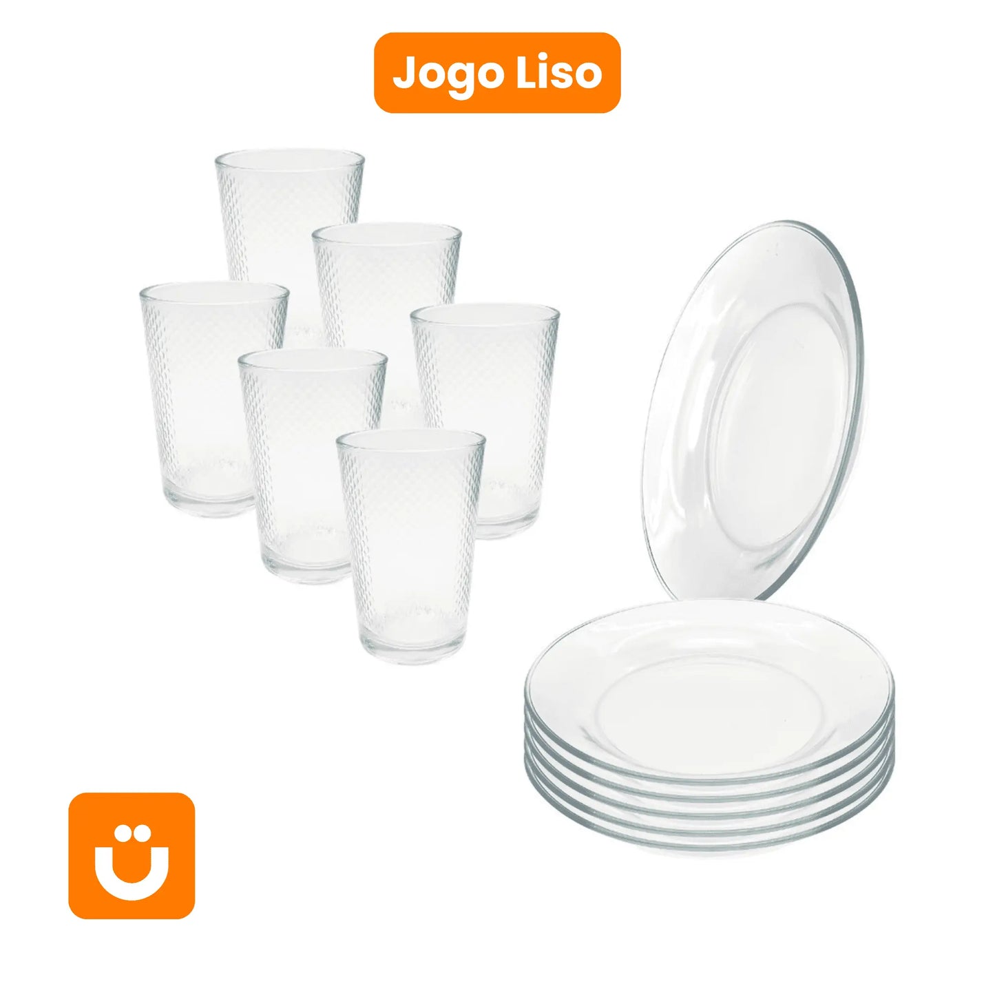 Jogo de Jantar 12 Peças Tioeasy™ — Pratos de Vidro 22cm e Copos 300ml