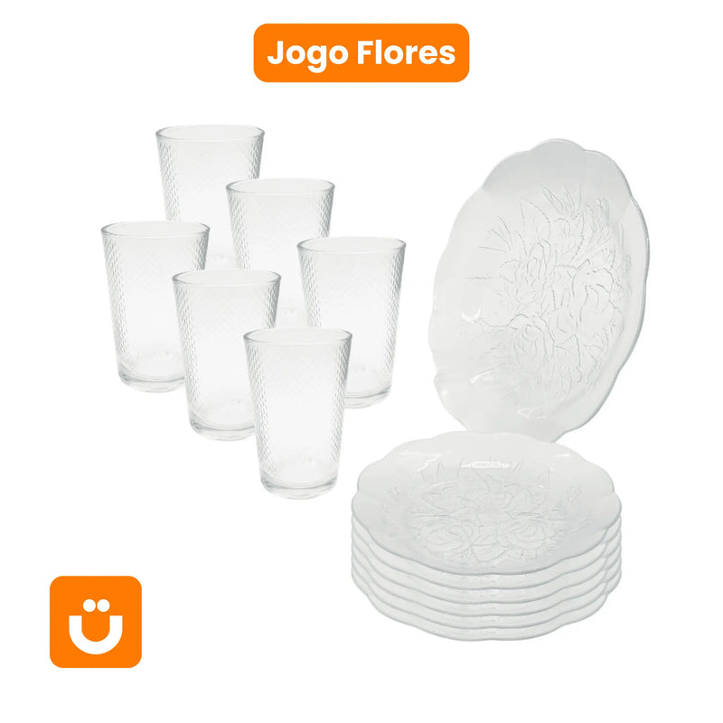 Jogo de Jantar 12 Peças Tioeasy™ — Pratos de Vidro 22cm e Copos 300ml