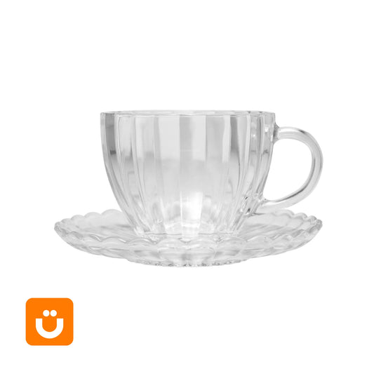 Jogo de Xícaras de Chá de Vidro Aurora Tioeasy™ com Pires — 220ml (6 Peças)