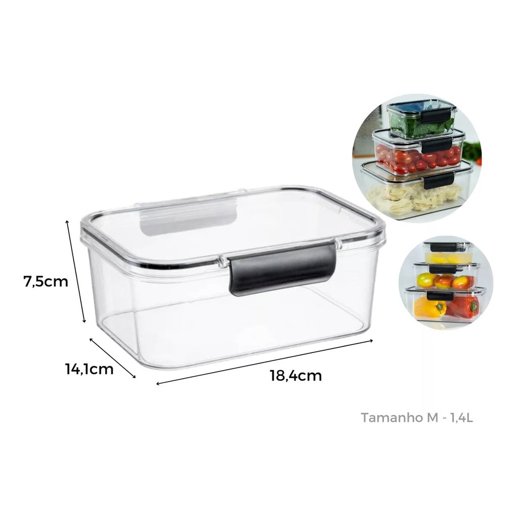 Kit Potes Herméticos Tioeasy™ com Trava e Vedação — 1,4 Litros Cada