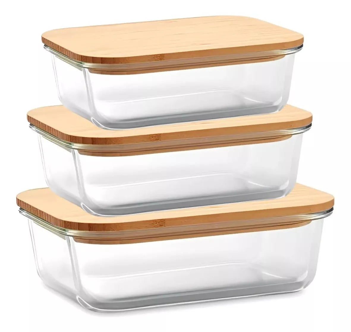 Kit Potes Herméticos de Vidro Tioeasy™ com Tampa de Bambu — 1,5L, 1,1L e 800ml