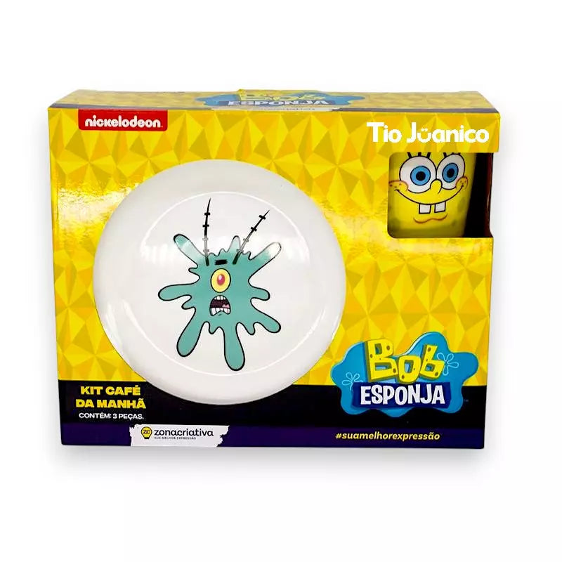 Kit Refeição Completo Bob Esponja Oficial™ — Caneca, Bowl e Prato em Cerâmica