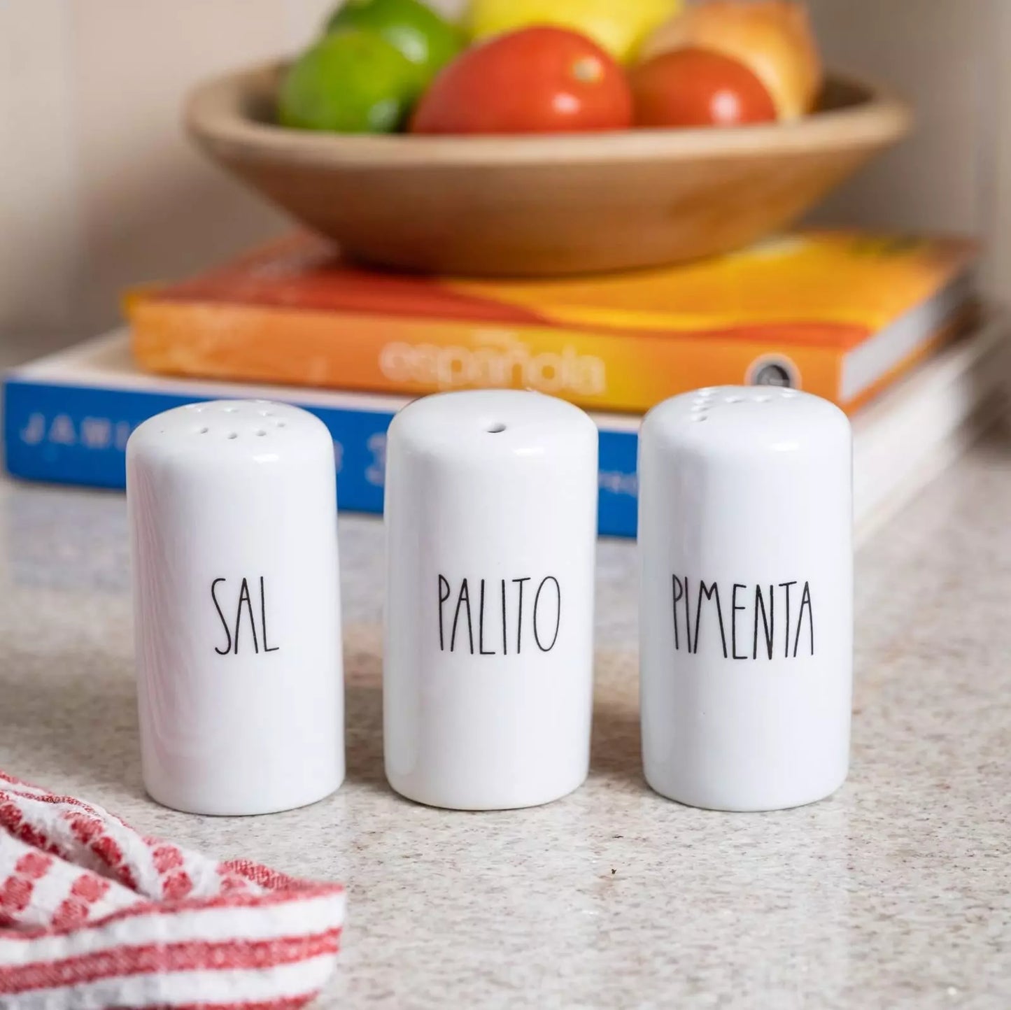 Kit Saleiro, Paliteiro e Pimenteiro de Mesa Script Tioeasy™ em Cerâmica