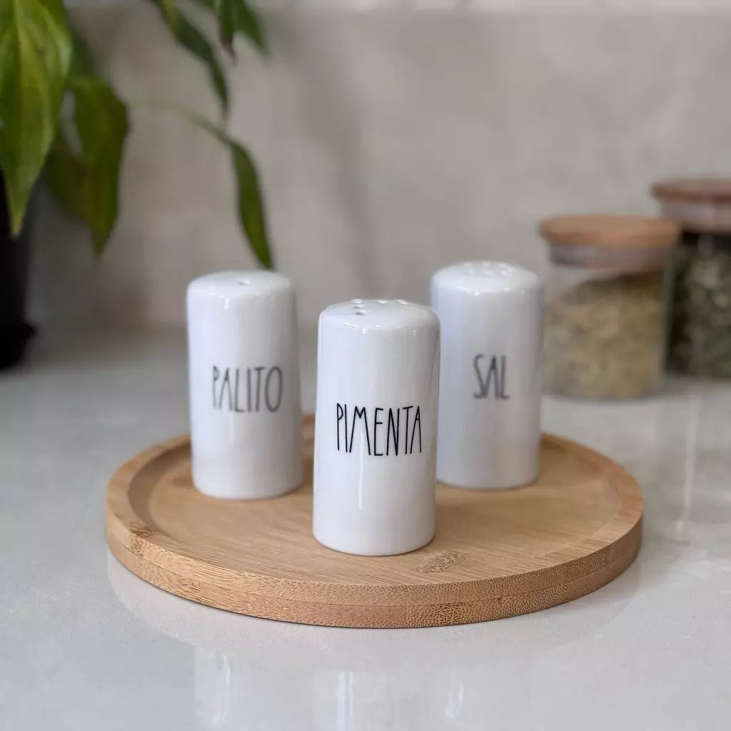 Kit Saleiro, Paliteiro e Pimenteiro de Mesa Script Tioeasy™ em Cerâmica