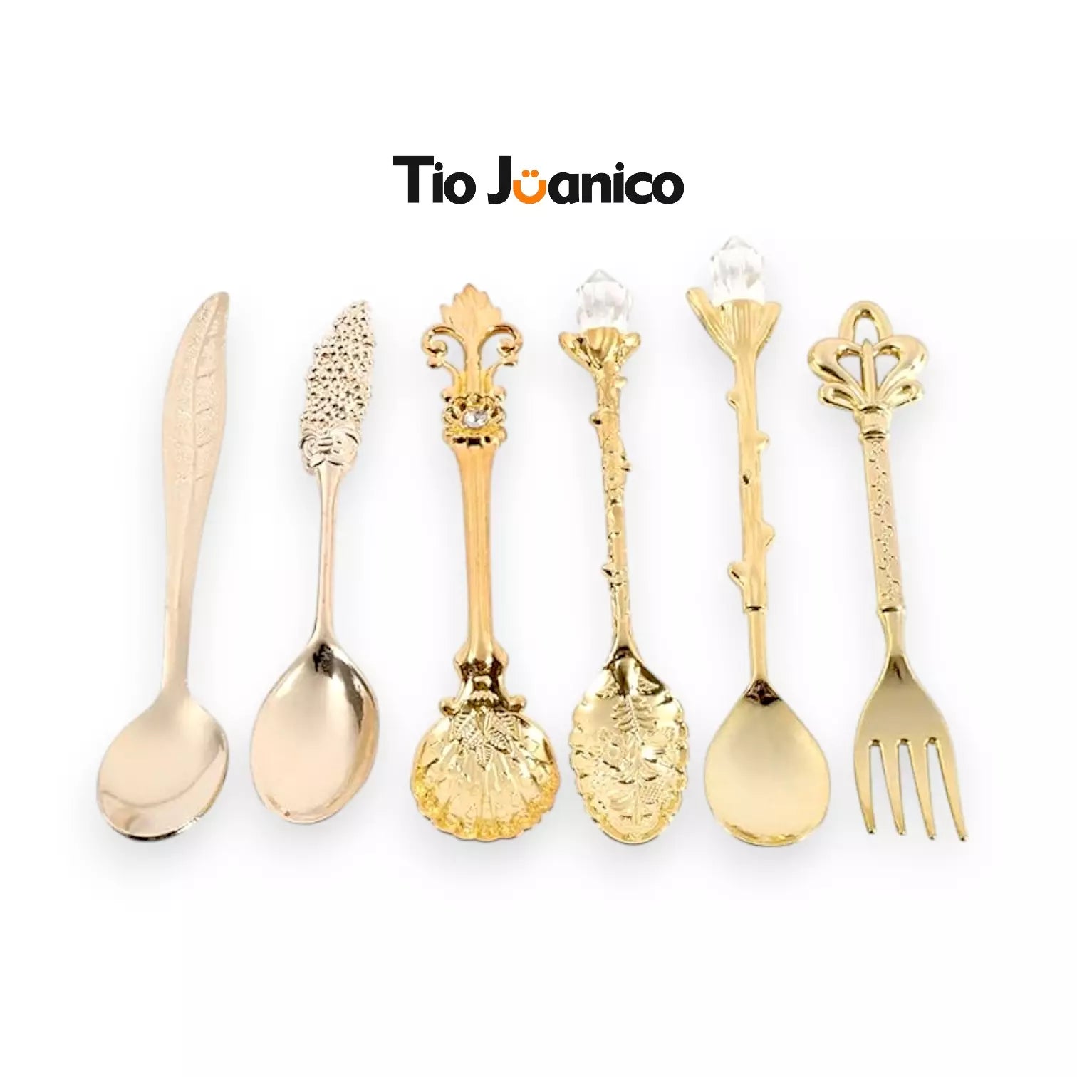 Kit Talheres Tioeasy™ Estilo Realeza — 6 Peças Douradas/Prateadas para Sobremesas e Petiscos