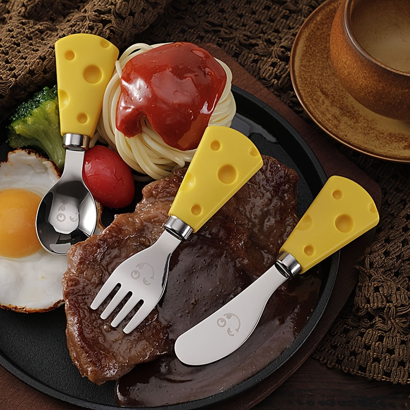 Kit Talheres Tioeasy™ para Queijos e Pastas — 3 Peças com Cabos Queijinho