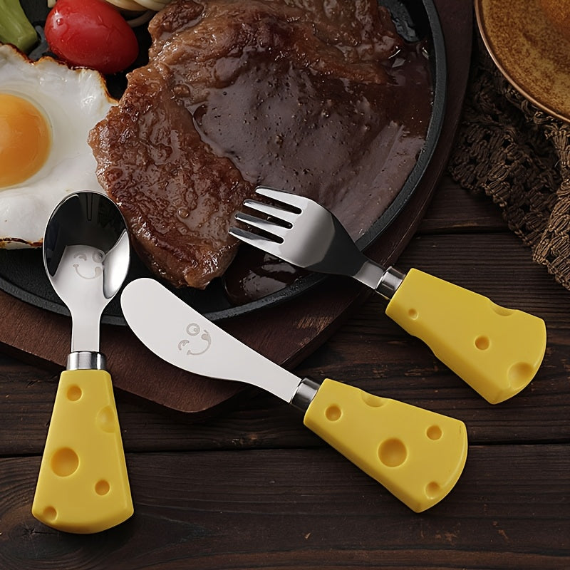 Kit Talheres Tioeasy™ para Queijos e Pastas — 3 Peças com Cabos Queijinho