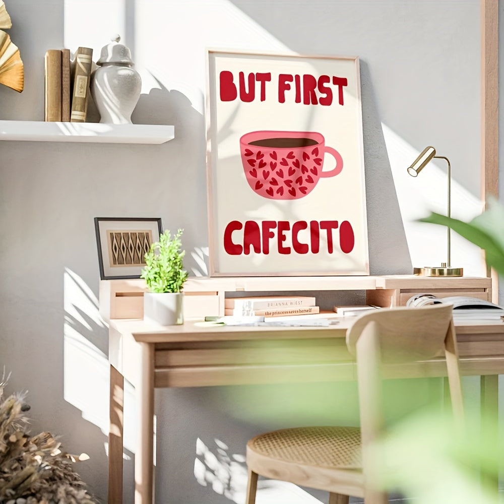Quadro Decorativo Canvas Tioeasy™ — But First, Cafecito para Cozinha, Cantinho do Café ou Sala