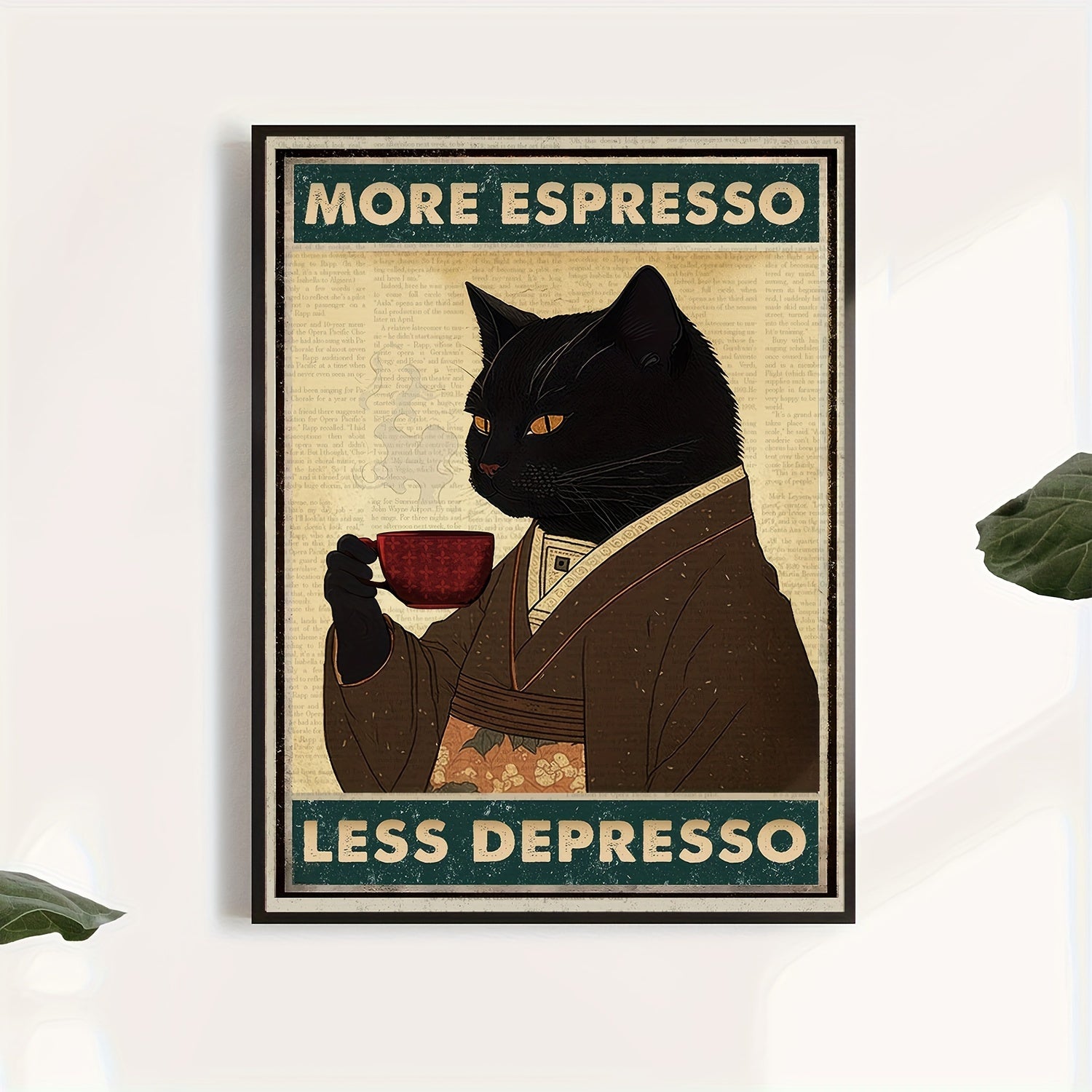 Quadro Decorativo Canvas Tioeasy™ — More Espresso & Gato Preto para Cozinha, Café ou Sala