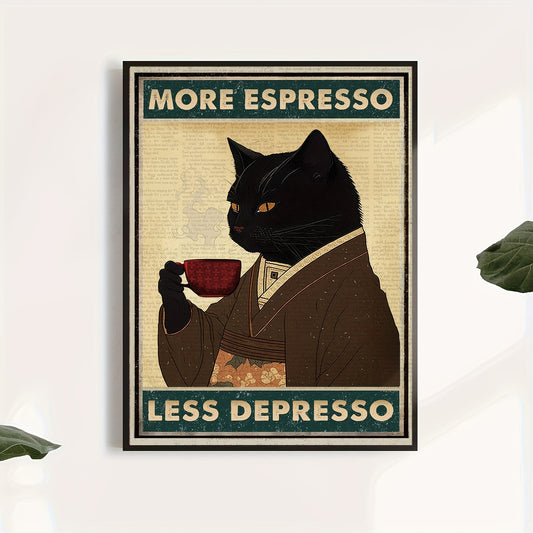 Quadro Decorativo Canvas Tioeasy™ — More Espresso & Gato Preto para Cozinha, Café ou Sala