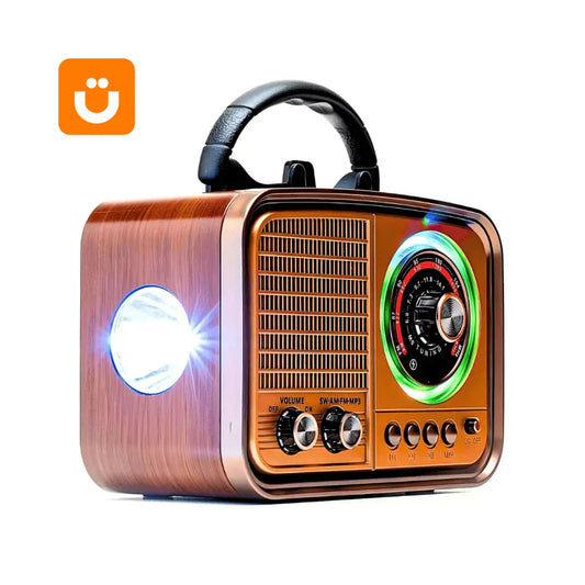 Rádio Retrô AM/FM com Bluetooth, Lanterna e Suporte para celular RetroVibe Kapbom™