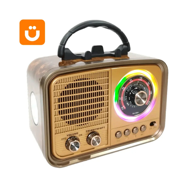 Rádio Retrô AM/FM com Bluetooth, Lanterna e Suporte para celular RetroVibe Kapbom som alto