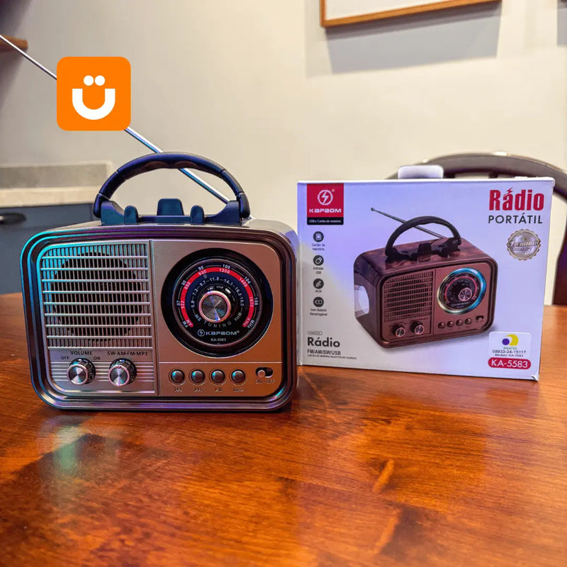 Rádio Retrô AM/FM com Bluetooth, Lanterna e Suporte para celular RetroVibe Kapbom™