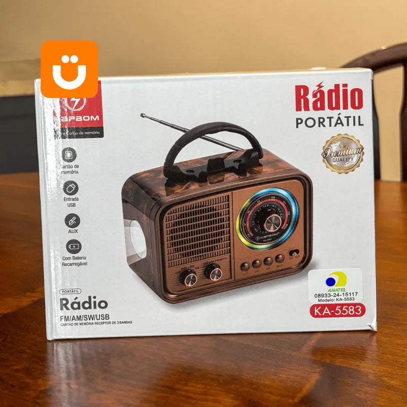 Rádio Retrô AM/FM com Bluetooth, Lanterna e Suporte para celular RetroVibe Kapbom™