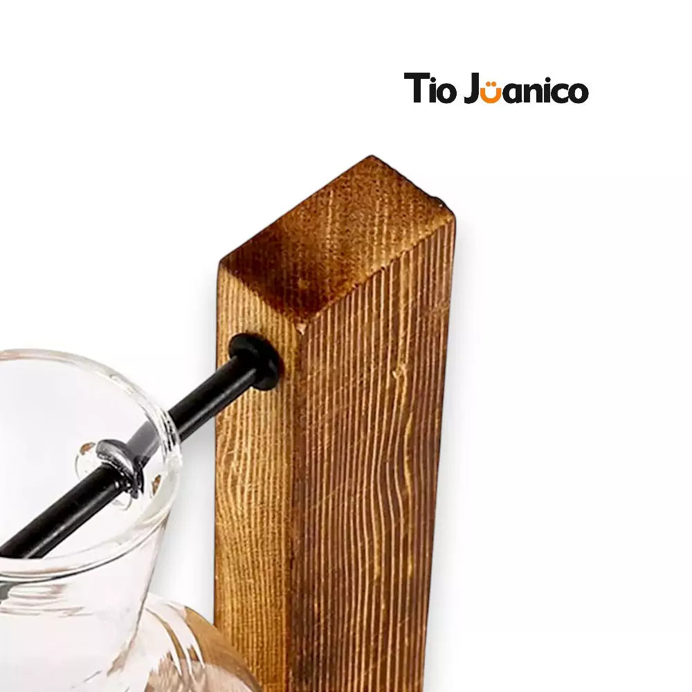 Suporte para Vasos Globo Tioeasy™ — Madeira Natural e Vidro, Decoração de Plantas 13,5cm e 19cm