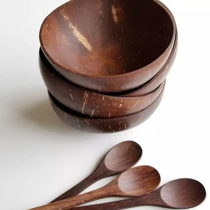 Tigelas de Coco Natural com Colheres de Madeira Tioeasy™ tio juanico