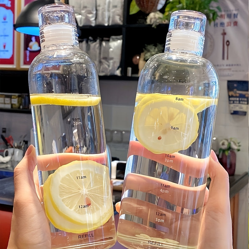 1pc 500ml/700ml Transparent Leak-proof Sports Water Bottle, 16.91oz/23.67oz Simple Anti-fall Water Cup with Time Scale
