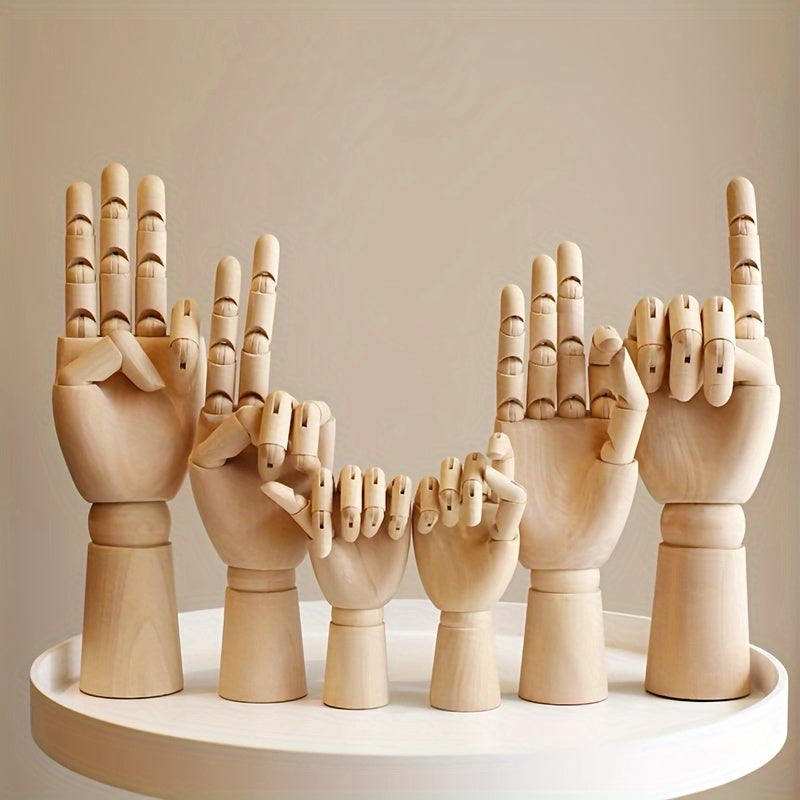 1pc Nordic Creative Wood Character Hand Model, Doll Costume Store Shop Living Room TV Cabinet Decoration Ornaments, Nordic Creative Wooden Hand Movable Joint Wood Ornaments, Puppet Props Office Decoration Hand Model Wooden Fi