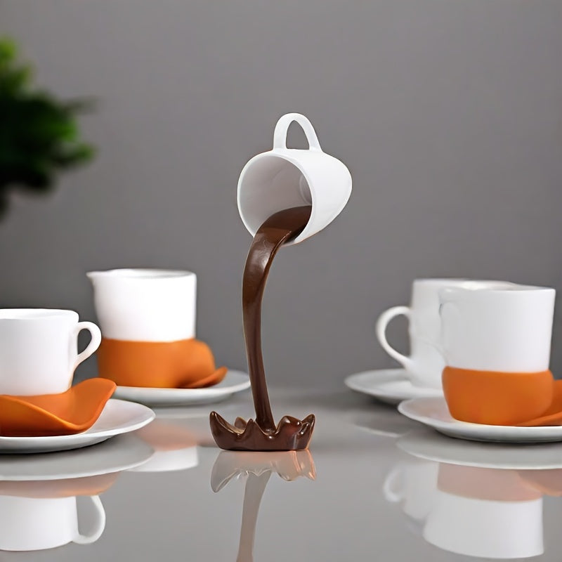 1pc, Creative Inverted Floating Resin Coffee Cup Decoration - Water Overflow Effect, Suitable for Room And Office Decoration Embellishment, Unique Creative Gift, Very Suitable for Halloween And Other Festivals to Enhance The