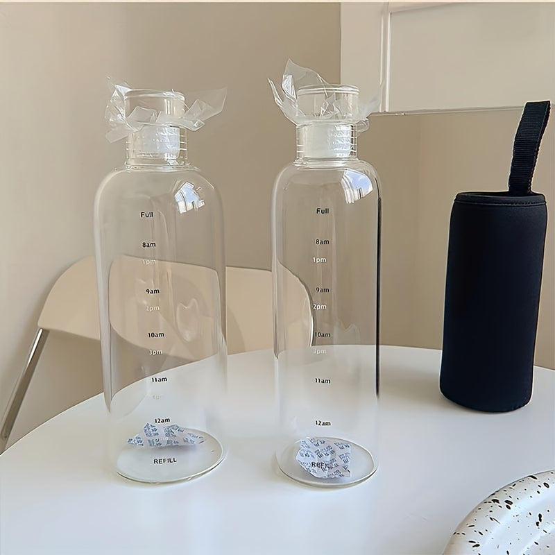 1pc 500ml/700ml Transparent Leak-proof Sports Water Bottle, 16.91oz/23.67oz Simple Anti-fall Water Cup with Time Scale