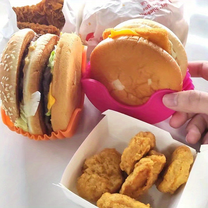 4pcs Food Clip Food Tray Silicone Hamburger Clip Portable No-contact Hamburger Fixed Box Washable Retractable Hamburger Tray