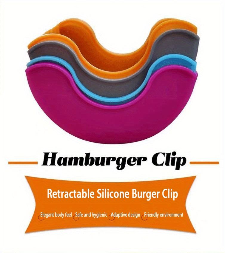 4pcs Food Clip Food Tray Silicone Hamburger Clip Portable No-contact Hamburger Fixed Box Washable Retractable Hamburger Tray