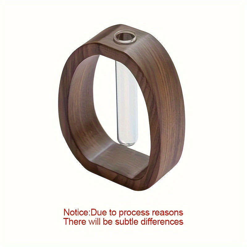 1pc Elegant Walnut Wood Vase with Glass Tube – Modern Minimalist Design for Home, Hotel, and Apartment Decor | Perfect Gift Idea to Enhance Aesthetic Appeal, Decorative Vase | Stylish Planter | Glass Tube Design, Vases Home