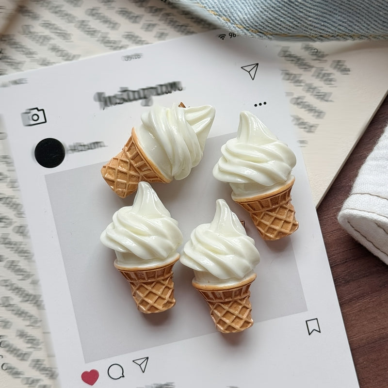 4pcs Adorable Ice Cream Refrigerator Magnets - Resin Kitchen Decor for Whiteboards, Offices, Weddings, Birthdays & Holidays, Oval Shape, Plastic Material, Perfect for Organizing Notes & Adding Fun to Any Space, Event Decorati