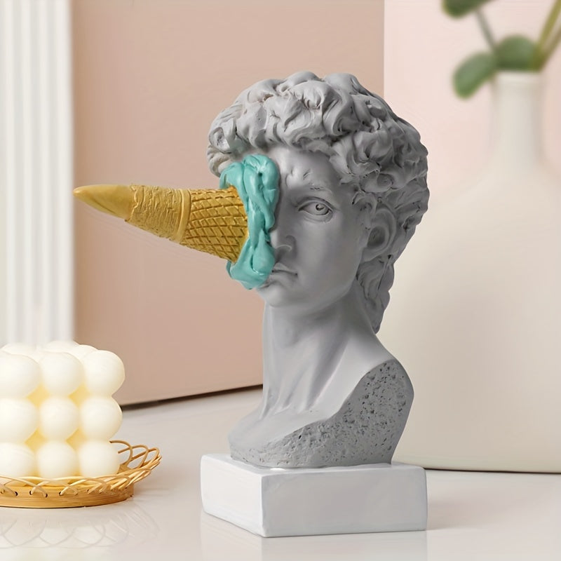 Resin David Sculpture with Ice Cream Cone, Modern European Decorative Figurine for Various Room Types, Indoor and Outdoor Use, Electricity-Free Decoration - 1PC