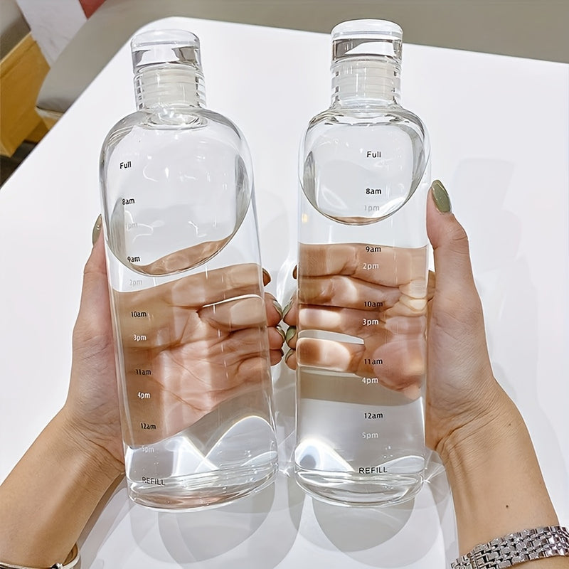 1pc 500ml/700ml Transparent Leak-proof Sports Water Bottle, 16.91oz/23.67oz Simple Anti-fall Water Cup with Time Scale