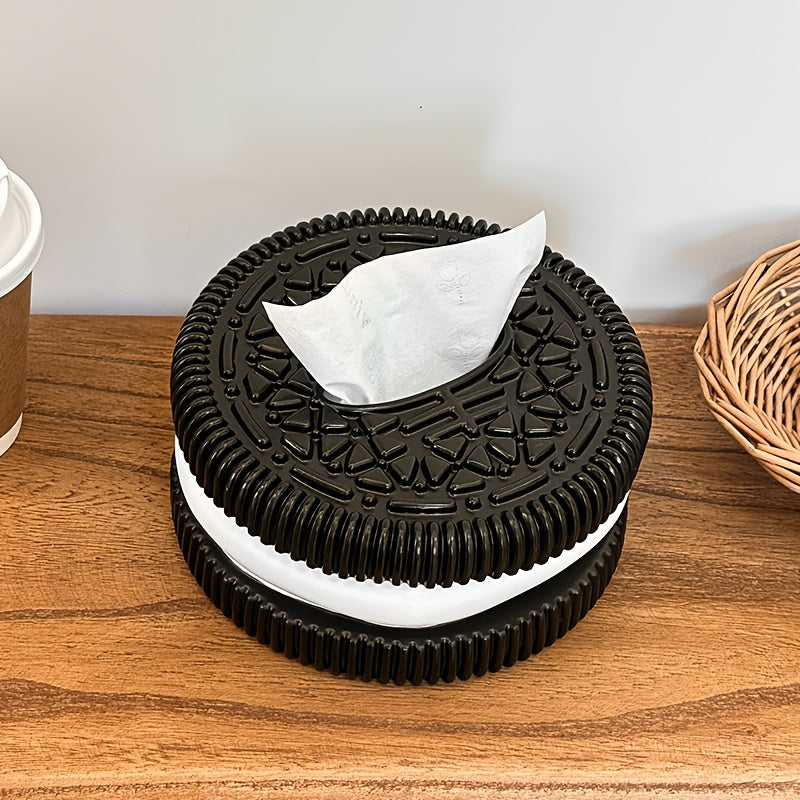 1pc Creative Black and White Tissue Box Holder - Round Resin Design, Polished Finish, Fun Gift for Living Room, Bedroom, or Bathroom Decor, Bathroom Organizer | Decorative Tissue Cover | Durable Decor