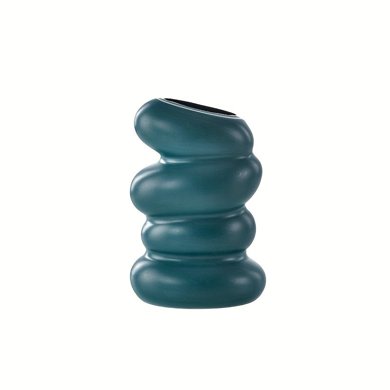 Modern Spiral Round Vase - Plastic Material, Nordic Style Aesthetic Decoration, Suitable for Flower Arrangement, Suitable for Home, Living Room, Bedroom Decoration, Festival Decoration, White and Green Available