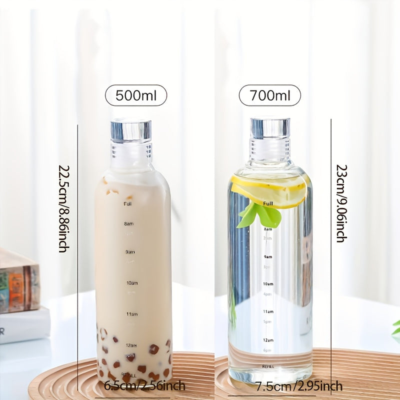 1pc 500ml/700ml Transparent Leak-proof Sports Water Bottle, 16.91oz/23.67oz Simple Anti-fall Water Cup with Time Scale