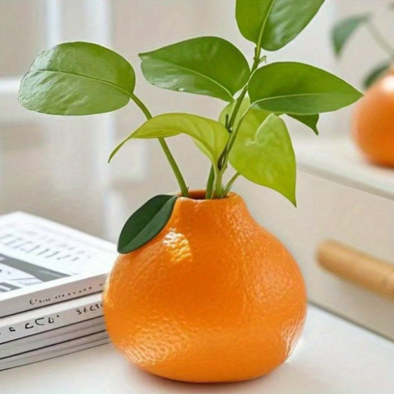 1pc Art Deco Style Plastic Orange Vase, Citrus Fruit Shaped Hydroponic Planter, Round No-Electricity Decorative Flower Pot for Living Room and Office, Decorative Planter | Art Deco Vase | Plastic Construction, Flower Vase