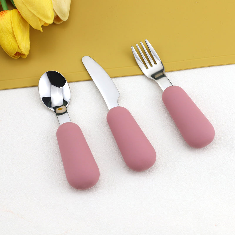 3pcs Silicone Stainless Steel Spoon Fork Knife Set 304 Stainless Steel