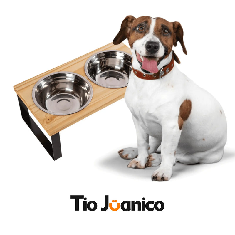 Comedouro Tioeasy Duplo em Madeira e Inox - Pequeno - Tio Juanico