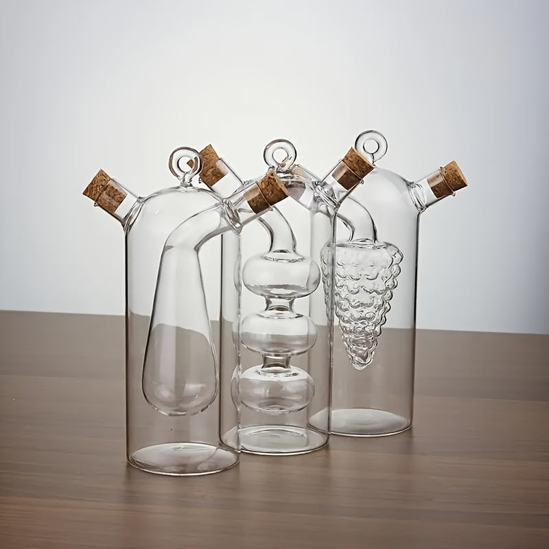2-in-1 Glass Olive Oil and Vinegar Dispenser with Cork Stopper - Transparent Kitchen Cooking Container, Dual-Spout Design for Easy Measuring, Oil Bottle, Kitchen Supplies, Restaurant Back-of-House Seasoning Container