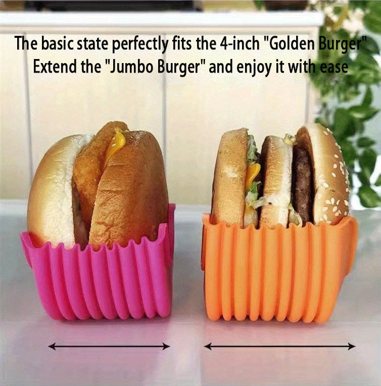 4pcs Food Clip Food Tray Silicone Hamburger Clip Portable No-contact Hamburger Fixed Box Washable Retractable Hamburger Tray