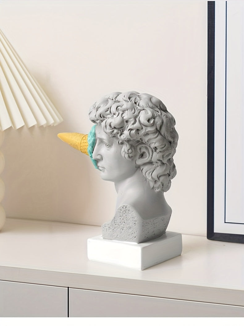 Resin David Sculpture with Ice Cream Cone, Modern European Decorative Figurine for Various Room Types, Indoor and Outdoor Use, Electricity-Free Decoration - 1PC