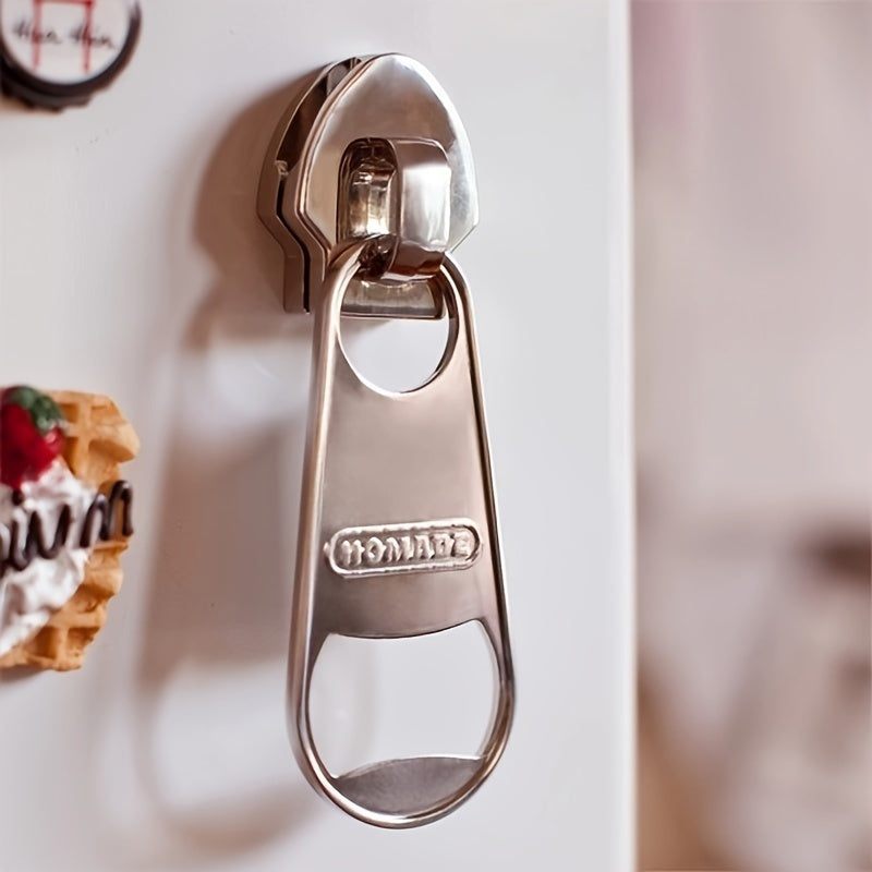 1pc, Metal Opener, Magnetic Zipper Bottle Opener For Beer, Wine, And Juice, Perfect For Bars, Pubs, Clubs, Restaurants, And Home Use, Summer Drinkware Accessory And Kitchen Item