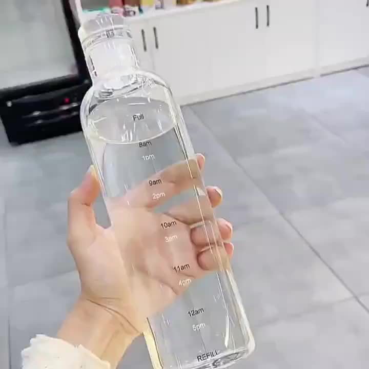 1pc 500ml/700ml Transparent Leak-proof Sports Water Bottle, 16.91oz/23.67oz Simple Anti-fall Water Cup with Time Scale