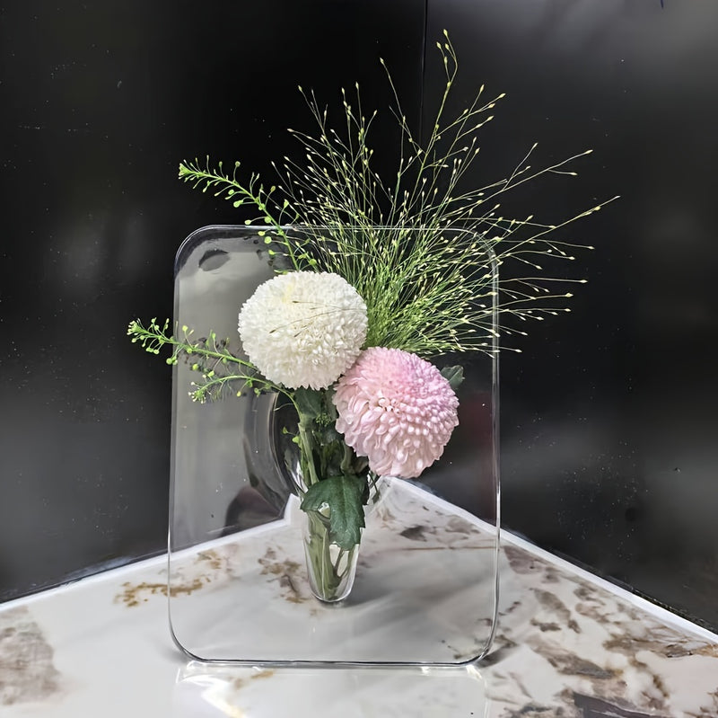 Art Deco Style Acrylic Resin Bud Vase - Geometric Transparent Oblong Flower Vase - Creative Picture Frame Design - Decorative Home Office Desktop Accessory, Small Gift (1 Piece, Flowers Not Included)