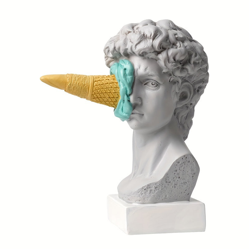 Resin David Sculpture with Ice Cream Cone, Modern European Decorative Figurine for Various Room Types, Indoor and Outdoor Use, Electricity-Free Decoration - 1PC