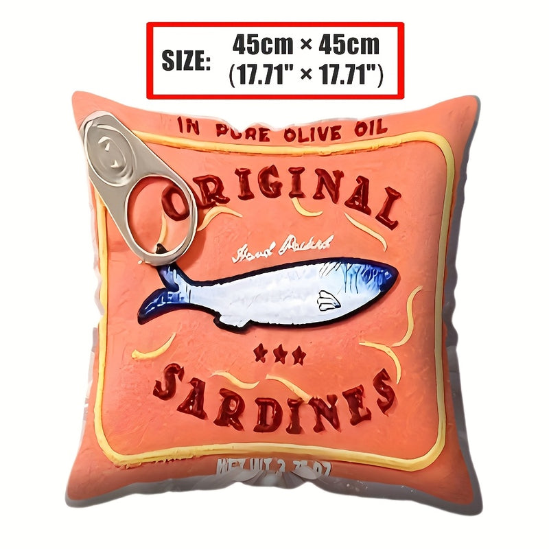 1pc, Sardine Can Pillow Cover Soft & Comfortable Fun Decorative Living Room Bedroom Sofa Cushion Cover Multi-scene Applicable Without Pillow Core, 2 Sizes for Choice 44.98cm/49.99 cm