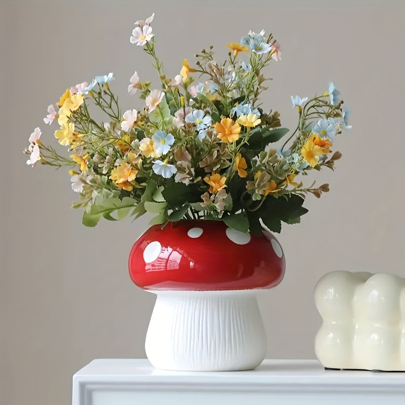 Art Deco Style Resin Mushroom Vase Multi-Functional Home Decor - Creative Hydroponic Planter, Dry Flower Vase for Living Room, Kitchen, Indoor Christmas Tabletop Decoration