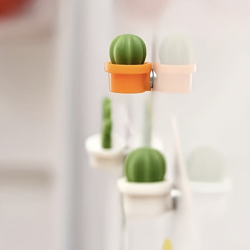 6pcs Adorable Cactus Fridge Magnets - Cartoon Plant Design, Durable ABS Material, Oval Shape for Kitchen & Dining Decor