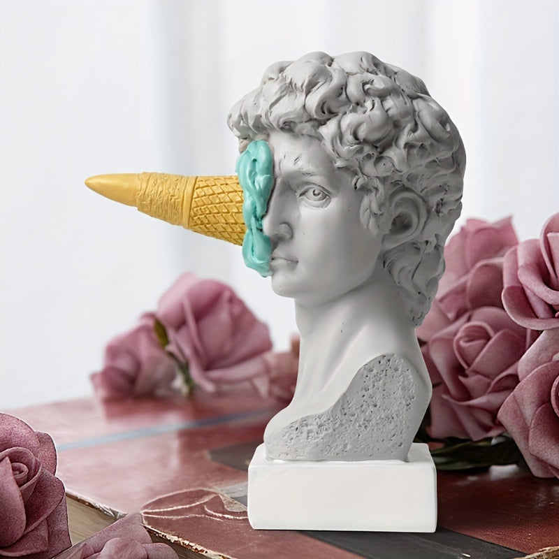 Resin David Sculpture with Ice Cream Cone, Modern European Decorative Figurine for Various Room Types, Indoor and Outdoor Use, Electricity-Free Decoration - 1PC