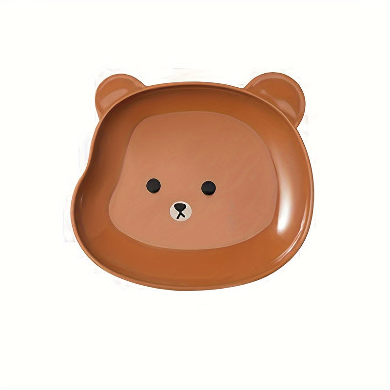 2pcs Cute Bear Cartoon PET Plates - Perfect for Breakfast, Fruits, Snacks & Bones - Durable Kitchen & Dining Accessories